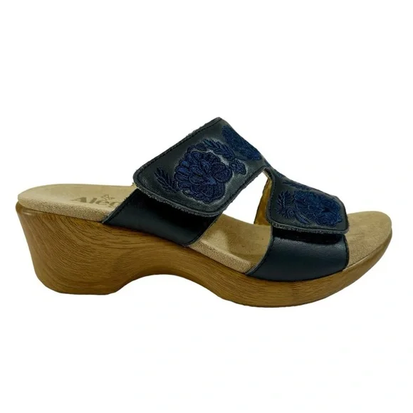 Alegria Blue Slide Sandals with Floral Pattern - Picture 2 of 10